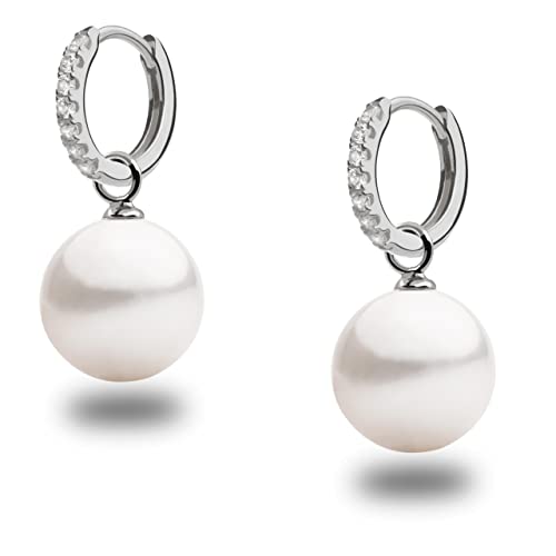 Creolen für Damen, 12 mm, mit 8,5–9 mm runder Süßwasser-Zuchtperle, austauschbarem Charm und Zirkonen für Woman Secret & You – rhodiniertes 925er Sterlingsilber von Secret & You