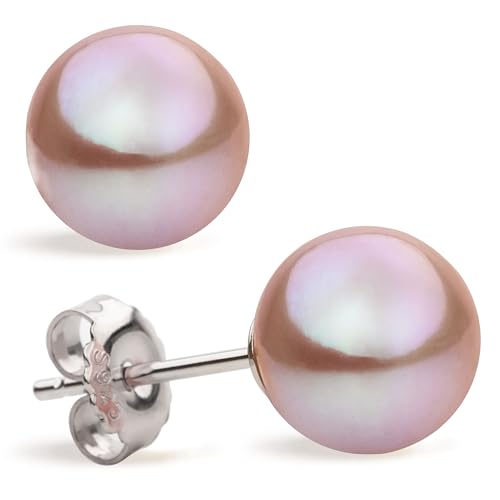 Damen Perlenohrringe Rosa Süßwasser Zuchtperlen Runden Lavendel Rosa Farbe SECRET & YOU - Erhältlich in 2 Größen von 8-8,5 mm bis 9-9,5 mm - 925 Sterling Silber von Secret & You
