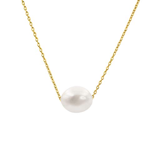 Damen Perle Anhänger Halskette Süßwasser Zuchtperlen Barockform 10-11 mm | 925 Sterling Silber Kette und Anhänger 18 Karat Vergoldet von Secret & You | 38 bis 45 cm lang. von Secret & You