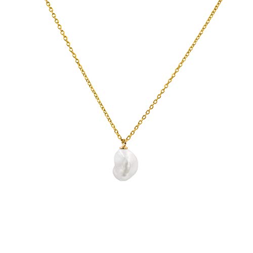 Secret & You Damen Perlen Anhänger Halskette Süßwasser Zuchtperlen Barock Keshi Form 9-10 mm | 925 Sterling Silber Kette und Anhänger 18 Karat Vergoldet 38 bis 45 cm lang. von Secret & You