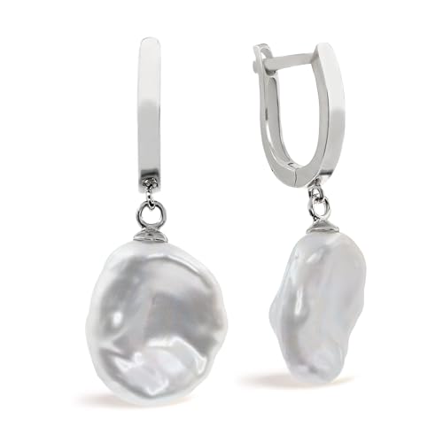 Damen Perlen ohrringe Süßwasser Zuchtperlen - große Keshi Barock Perlen 12,00-13,00 mm von Secret & You - Hochwertiges rhodiniertes 925er Sterling Silber von Secret & You