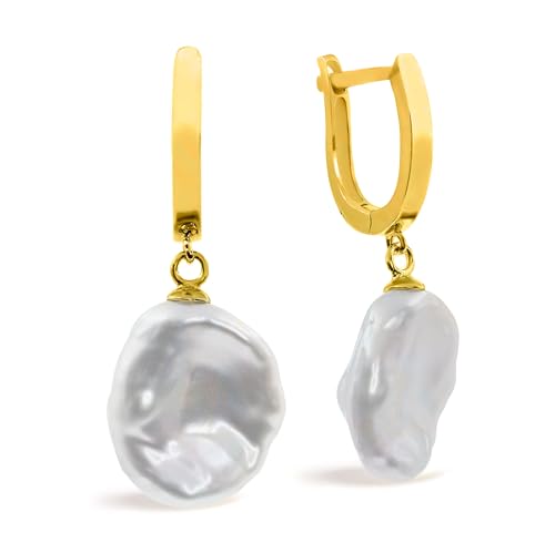 Damen Perlen ohrringe Süßwasser Zuchtperlen - große Keshi Barock Perlen 12,00-13,00 mm von Secret & You - Hochwertiges vergoldetes Sterling silber 925 von Secret & You