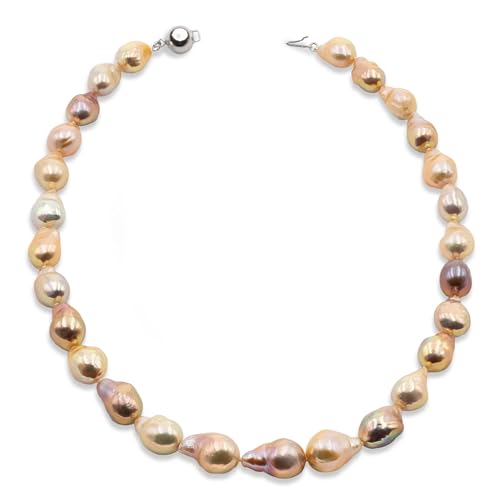 Damen Perlenkette Süßwasser Zuchtperlen - Mehrfarbig Barockperlen 11-13 mm mit metallischem Glitzer - 925 Sterling Silber von Secret & You