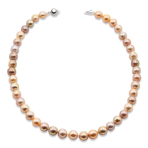 Secret & You Damen Perlenkette Süßwasser Zuchtperlen - Mehrfarbig Halbbarock perlen 10 mm mit metallischem Glitzer - 925 Sterling Silber von Secret & You
