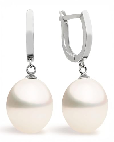 Damen Perlenohrringe, Süßwasserzuchtperlen Tropfenform 10,5-11 mm weiß und grau von Secret & You - Hochwertiges Sterling Silber 925 von Secret & You