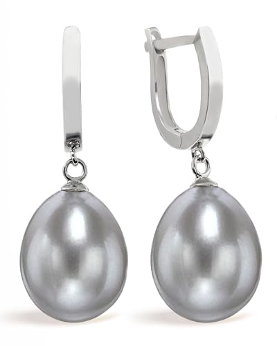 Damen Perlenohrringe, Süßwasserzuchtperlen Tropfenform 10,5-11 mm weiß und grau von Secret & You - Hochwertiges Sterling Silber 925 von Secret & You