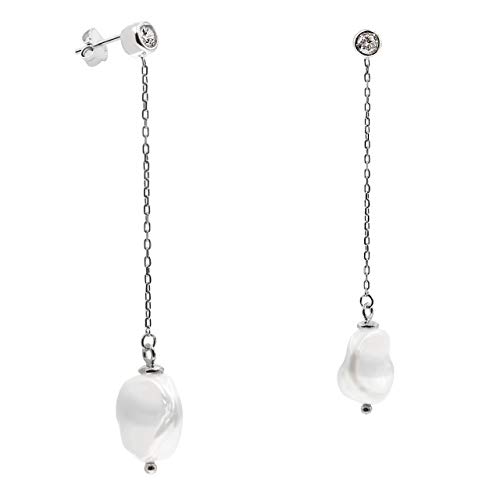 Damen Perlenohrringe Barock Keshi Süßwasser Zuchtperlen 11 mm mit Kette und Zirkonia SECRET & YOU - Perlen Ohrhänger 925 Sterling Silber. von Secret & You