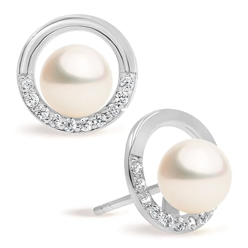 Damen Perlenohrringe Süßwasser Zuchtperlen Knopfform 7,5 mm von SECRET & YOU - Perlenohrstecker Sterling Silber 925. von Secret & You