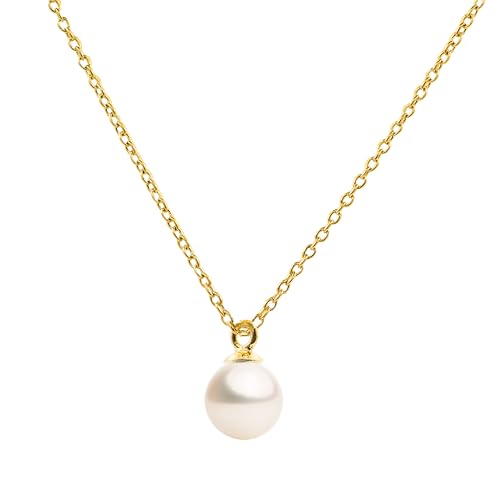 Secret & You Perlenanhänger Halskette Runde Süßwasser Zuchtperle in 2 Größen erhältlich: 5,0-5,5 und 8,0-8,5 mm - 925 Sterling Silber Kette und Anhänger Rhodium oder 18 Karat vergoldet 40-45 cm von Secret & You