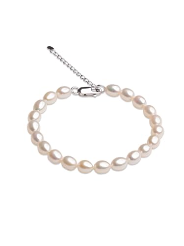 Secret & You Damen-Armband aus Süßwasser-Zuchtperlen, weiß, oval, 17,5 cm + 5 cm lang, Perle von Secret & You