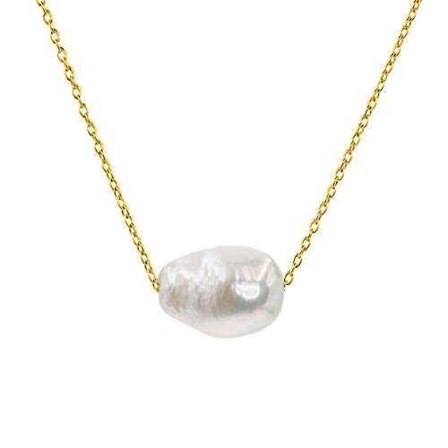 Damen Perle Anhänger Halskette Süßwasser Zuchtperlen Barockform 12-13 mm | 925 Sterling Silber Kette und Anhänger 18 Karat Vergoldet von Secret & You | 38 bis 45 cm lang. von Secret & You