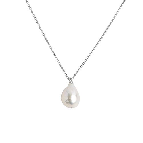 Damen Perle Anhänger Halskette Süßwasser Zuchtperlen Barockform 12-13 mm | 925 Sterling Silber Rhodium Plated von Secret & You | 38 bis 45 cm lang. von Secret & You