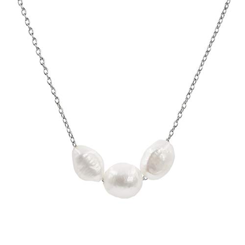 Damen Perle Anhänger Halskette mit drei Süßwasser-Zuchtperlen Barockform 8-9 und 9-10 mm | 925 Rhodium Plated Sterling Silber von Secret & You | 38 bis 45 cm lang. von Secret & You