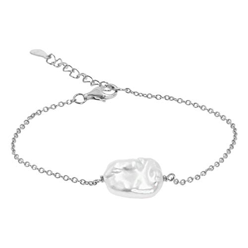 Secret & You Damen Perlenarmband Süßwasser Zuchtperle Barock Keshi Form 10-11 mm - 925 Sterling Silber Rhodiated Chain 17-20 cm lang. von Secret & You