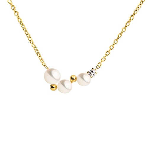 Secret & You Lovelace Anhänger mit weißen Süßwasser-Zuchtperlen im Knopfstil, 4-4.5mm, 4.5-5mm und 5-5.5mm und Zirkonia 925er Sterlingsilber, 18K vergoldet. von Secret & You