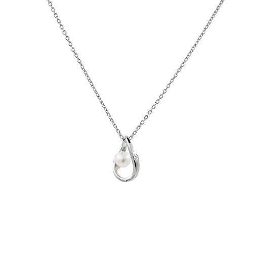 Perlenanhänger Halskette Runde Süßwasser Zuchtperle - Runde Perle 5 mm und Zirkonia - Secret & You - Hochwertiges Sterling Silber verstellbare Kette 38, 45 und 48 cm. von Secret & You