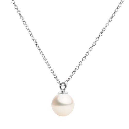 Secret & You Perlenanhänger Halskette Runde Süßwasser Zuchtperle in 2 Größen erhältlich: 5,0-5,5 und 8,0-8,5 mm - 925 Sterling Silber Kette und Anhänger Rhodium oder 18 Karat vergoldet 40-45 cm von Secret & You