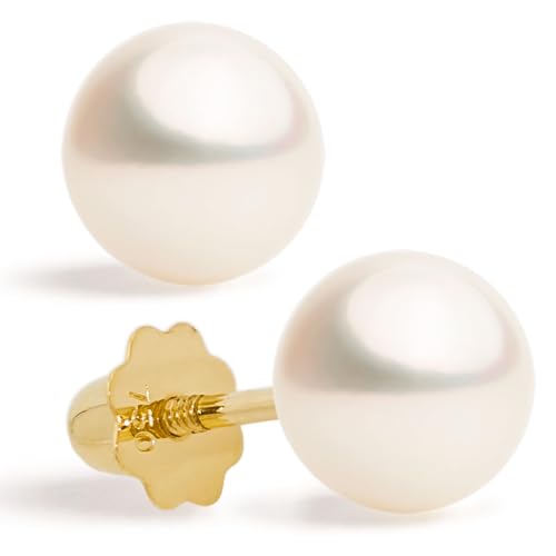 Secret & You - Perlenohrringe für Babys und Mädchen. Weiße runde Perlen mit speziellen Gewindemuttern - Erhältlich in 18 Karat Gold oder 925 Sterling Silber und in verschiedenen Größen. von Secret & You