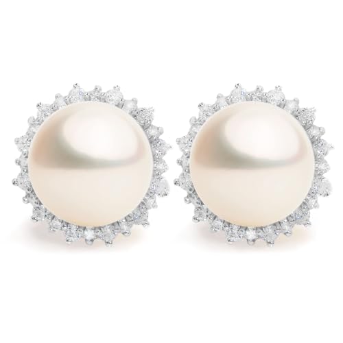 Damen Perlenohrringe mit 11-12 mm Süßwasser Zuchtperlen Weiß mit Zirkonia - SECRET & YOU - Perlenohrstecker 925er Sterlingsilber von Secret & You