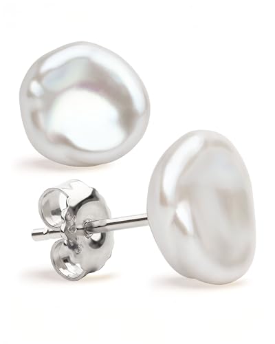 Damen Perlenohrringe Barocke Keshi Süßwasser Zuchtperlen in Weiß und Grau von SECRET & YOU - Perlen Ohrstecker Sterling Silber 925 - Erhältlich in 10 Größen von 7 mm bis 16 mm von Secret & You