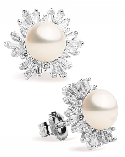 Süßwasser-Zuchtperlen-Ohrringe Knopf 7-8 mm mit Zirkonia von Secret & You