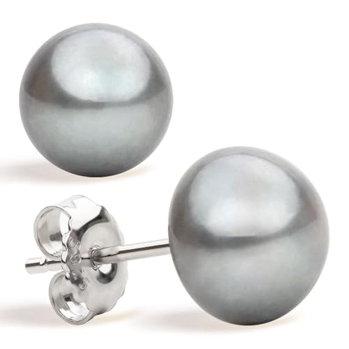 Damen Perlenohrringe Grau Süßwasser Zuchtperlen Knopfform Grau Farbe SECRET & YOU - Perlen Ohrstecker Sterling Silber 925 - Erhältlich in 4 Größen von 8-11 mm von Secret & You