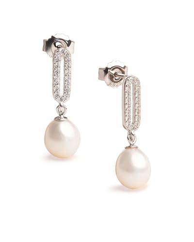 Süßwasser-Zuchtperlen-Tropfenohrringe 7-8 mm mit Zirkonia von Secret & You