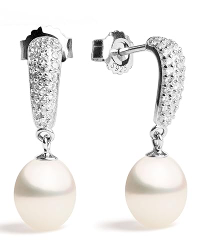 Süßwasser-Zuchtperlen-Tropfenohrringe 8-9 mm mit Zirkonia von Secret & You