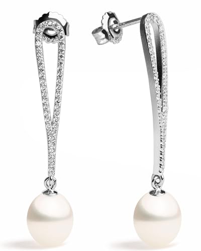 Süßwasser-Zuchtperlen-Tropfenohrringe 8-9 mm mit Zirkonia von Secret & You