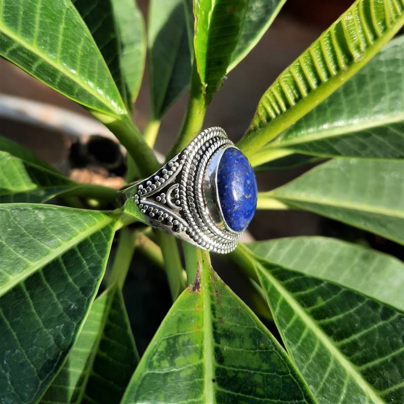 Lapislazuli Ring | Handmade 92.5% Sterling Silber Boho Schmuck Für Frauen Einzigartiger Lapis Lazuli in 925 Massiv Silber, Geschenk Sie von SecretMessageJewels