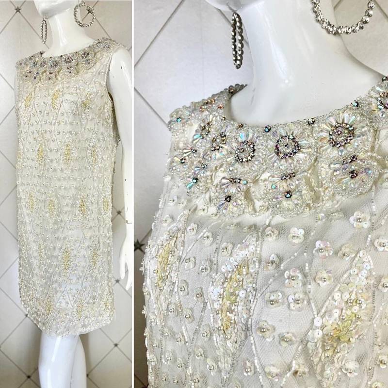 Funkelndes 1960Er Pailletten Mini Kleid .. Label Miss Rose Couture Metal Zip Original Vintage Sixties 60's Bridal von SecretSirenVintage