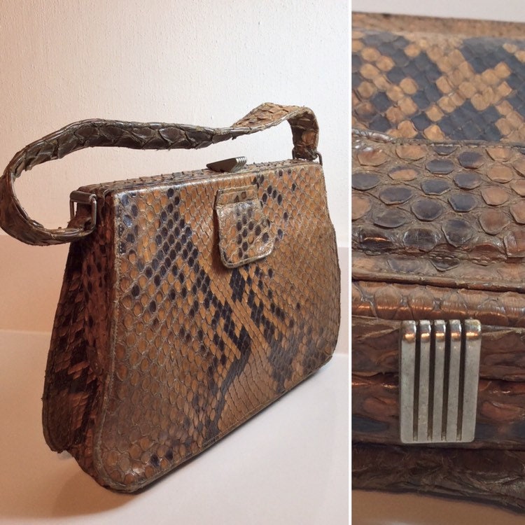 Wunderschöne 1940Er Java Python Schlangenleder Handtasche.. Label Manfield/Genuine Skin...original Vintage Forties 40's von SecretSirenVintage