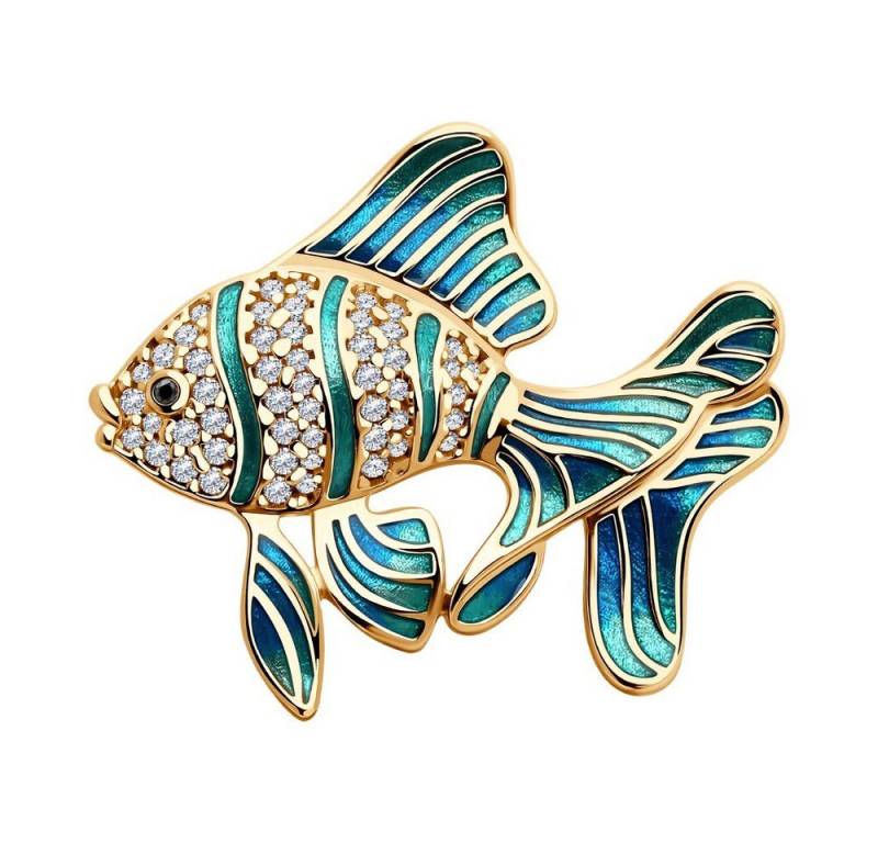 Secretforyou Brosche Brosche Anstecknadel Sterlingsilber Emaille Zirkonia Steine Fisch von Secretforyou