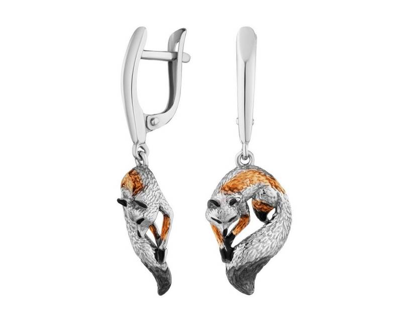 Secretforyou Creolen-Set Ohrringe Hänger 925 Silber Emaille Fuchs Echtschmuck von Secretforyou