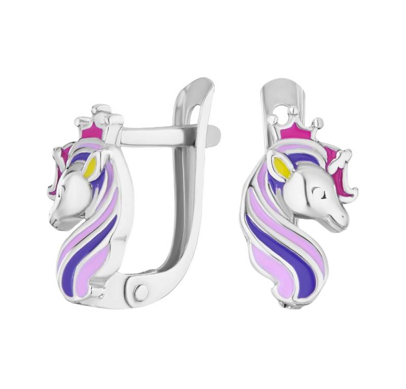 Secretforyou Creolen-Set Ohrringe für Mädchen Kinderschmuck Silber Emaille Einhorn, 925 Sterling Silber von Secretforyou