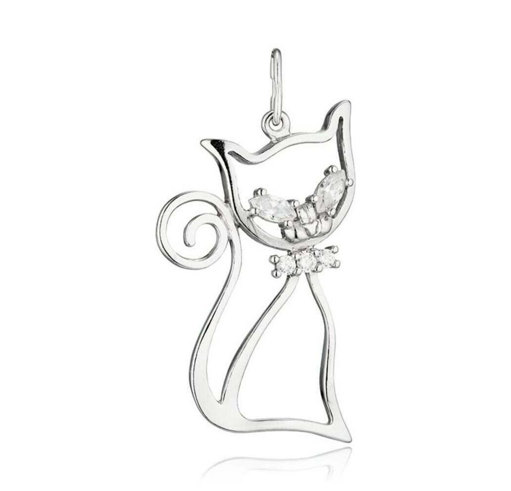 Secretforyou Kettenanhänger Kettenanhänger Anhänger Katze 925 Silber Zirkonia Steine Echtschmuck, 925 Sterling Silber von Secretforyou