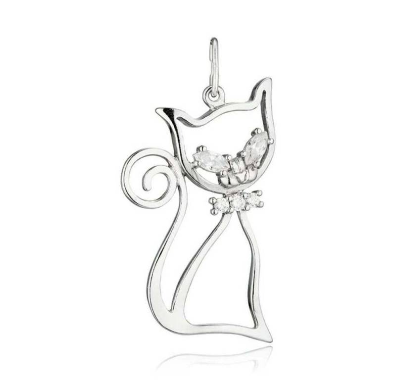 Secretforyou Kettenanhänger Kettenanhänger Anhänger Katze 925 Silber Zirkonia Steine Echtschmuck, 925 Sterling Silber von Secretforyou