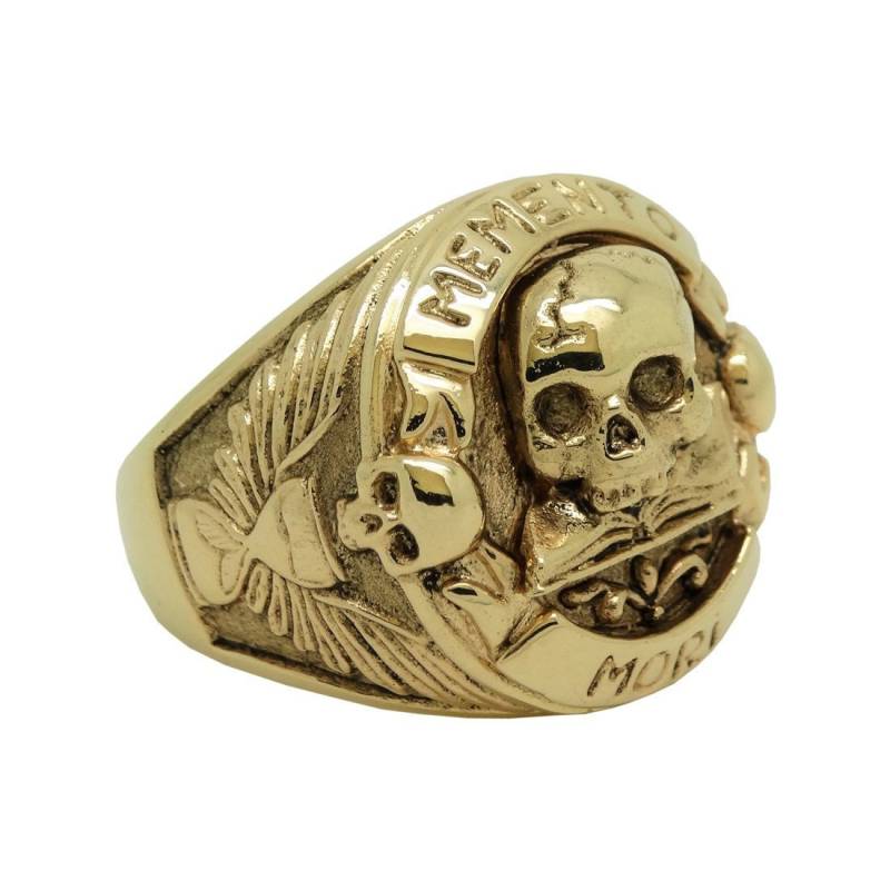 Freimaurer Schädel Über Buch Massiv Gelb 10K Oder 14K Gold Männer Ring Handgefertigtes Memento Mori von SecretiumLtd