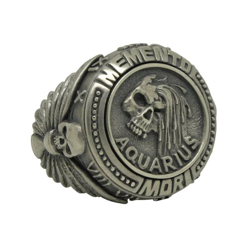 sternzeichen Wassermann Skull Biker Masonic Silber 925 Männer Ring Memento Mori Handmade von SecretiumLtd
