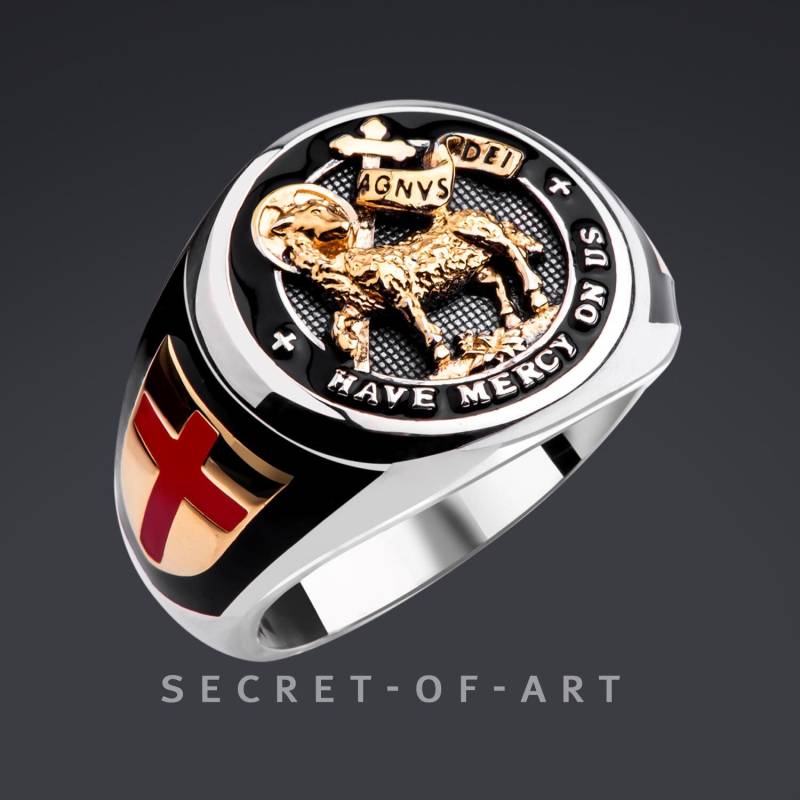 Agnus Dei Ring Silber 925 Osterlamm Lamm 750 Gelbgold-Vergoldung Gottes Jesus Gott Religiös Ostern Katholisch Pfarrer Bischoff von SecretofArt