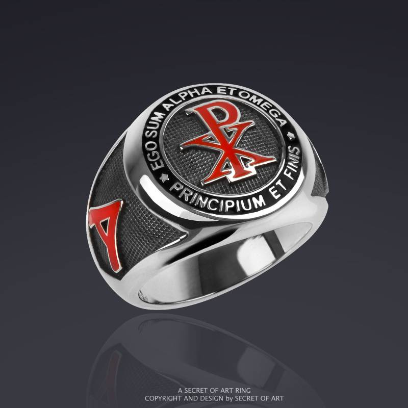 Chi Rho Ring Chi-Rho Siegelring Jesus, Ego Sum Alpha Et Omega Silber 925 Sterling Katholisch Religiös von SecretofArt