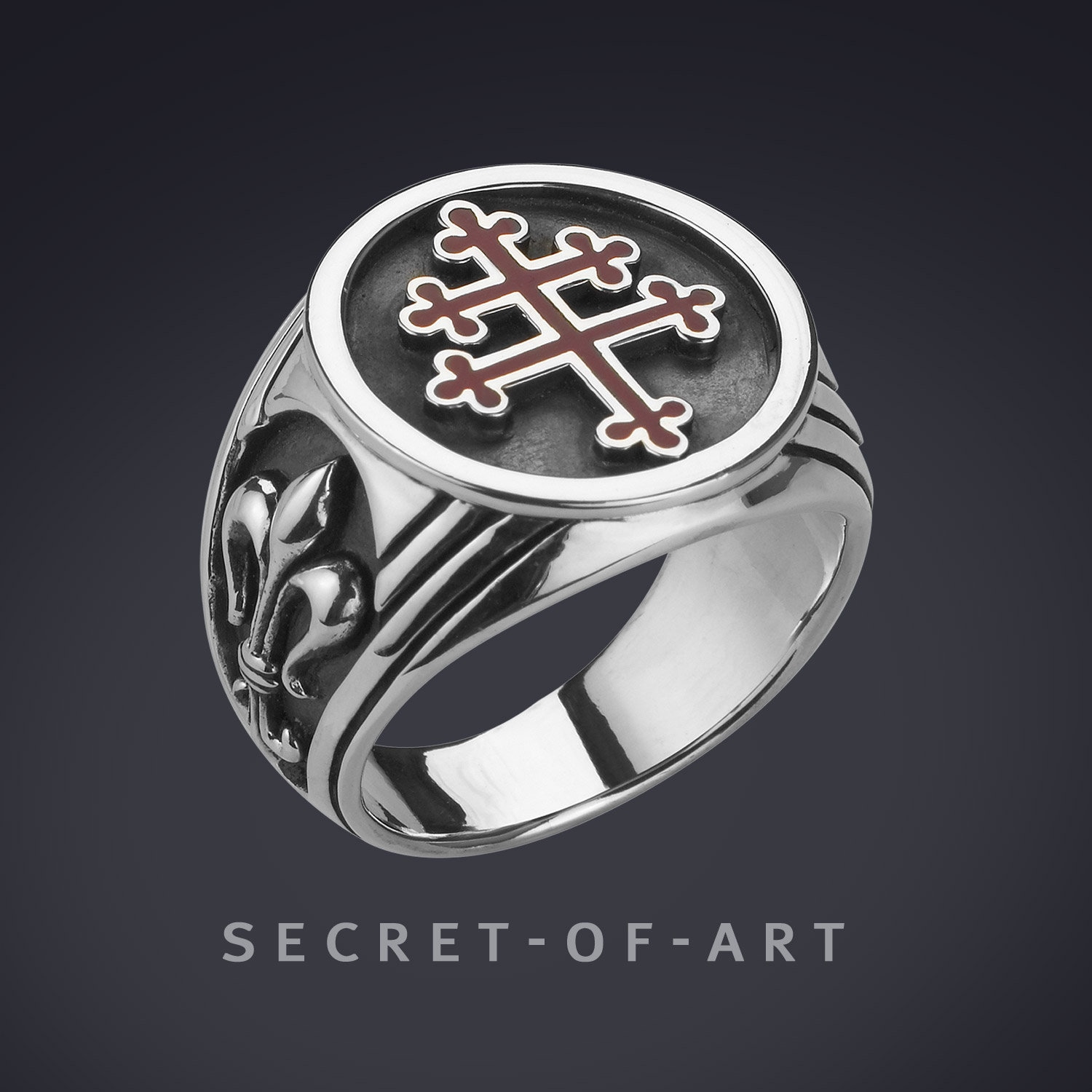 Cross Of Lorraine Ring Silber 925 Sterling Lothringer Kreuz Siegelring Lothringen French Foreign Legion, Königliche Lilie, Fleur De Lis von SecretofArt