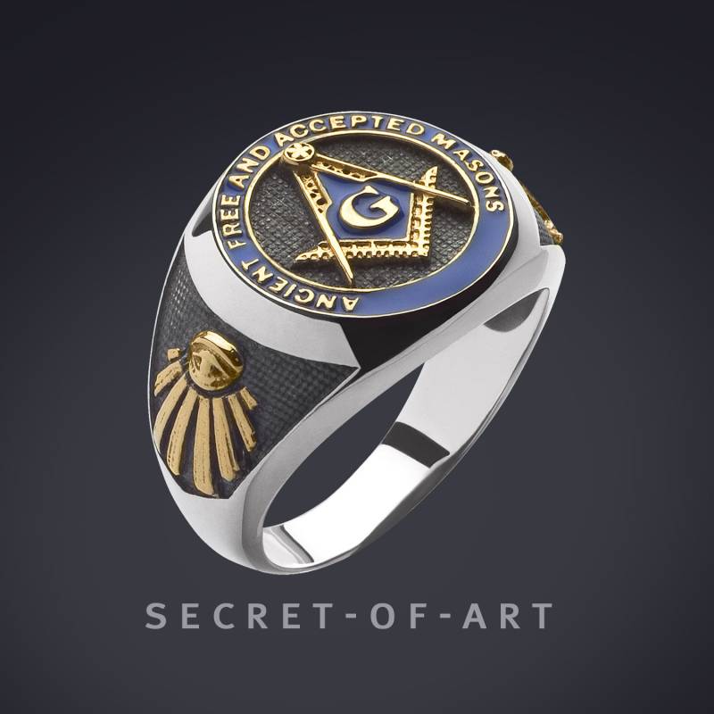 Freimaurer Ring Siegelring A.f.a.m. Af & Am Ancient Free & Accepted Masons Schmuck Masonic Silber 925 Sterling 750 Gelbgold-Vergoldung von SecretofArt