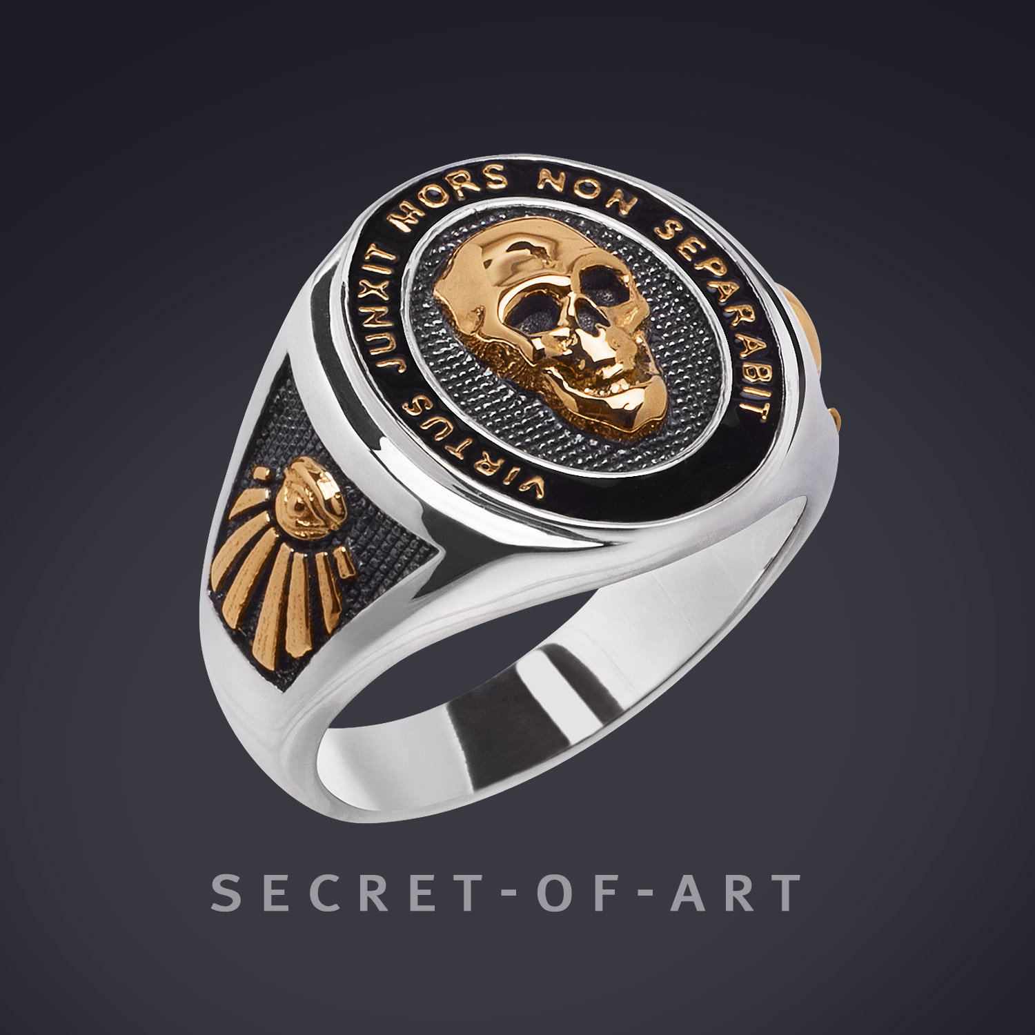 Freimaurer Ring Siegelring Totenkopf Skull Schmuck Virtus Masonic Master Mason Alles Sehendes Auge Silber 925 Mit Gelbgold-Plattierung von SecretofArt