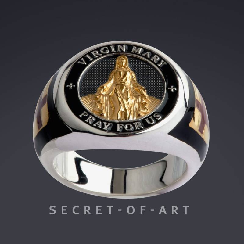 Heilige Jungfrau Maria Ring Jesus Virgin Mary Mother Mutter Gottes Katholisch Kirche Bischoff Religiös in 925 Silber 750 Gelbgold-Vergoldung von SecretofArt
