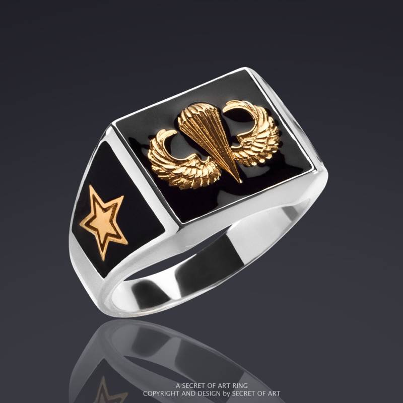 Jump Wings Parachute Fallschirm Fallschirmspringer Army Ring Silber 925 Mit Gelbgold Plattierung von SecretofArt