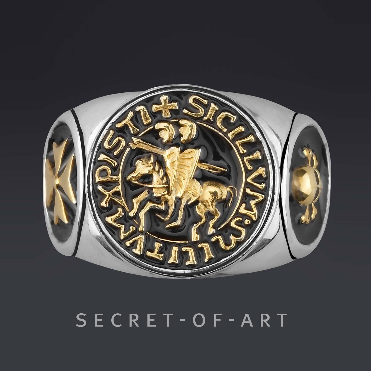 Knights Templar Ring Tempelritter Siegelring Kreuzritter Ritter Schmuck Katholisch Masonic Freimaurer Silber 925 Gold-Plattierung von SecretofArt