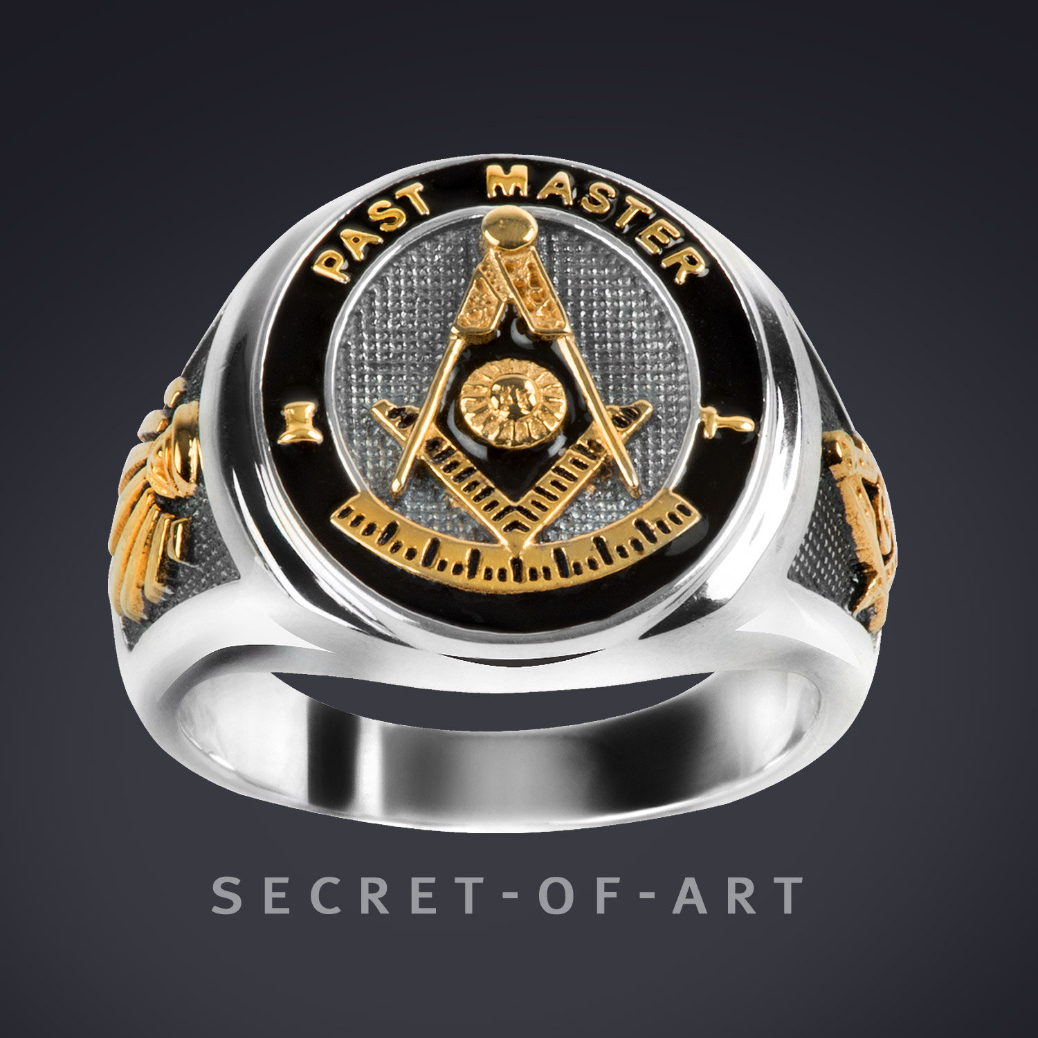 Past Master Ring Siegelring Freimaurer Masonic Mason Schmuck 925 Silber Gelbgold-Plattierung, Alles Sehendes Auge, Winkel, Zirkel von SecretofArt