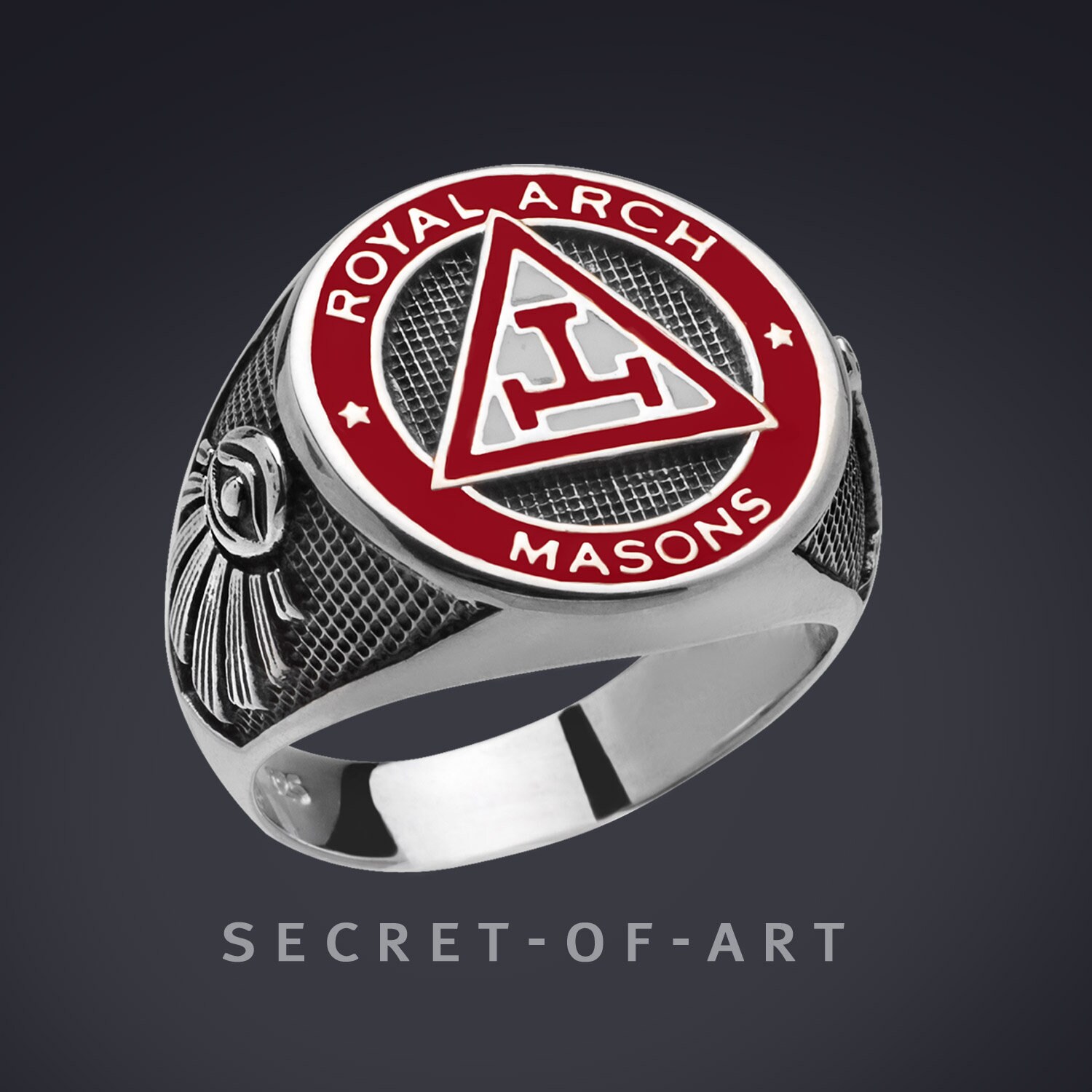 Royal Arch Ring Masonic Freimaurer Triple Tau Schmuck Geschenk Master Mason Blue Lodge in Sterling Silber 925, Mit Gelbgold-Plattierung von SecretofArt