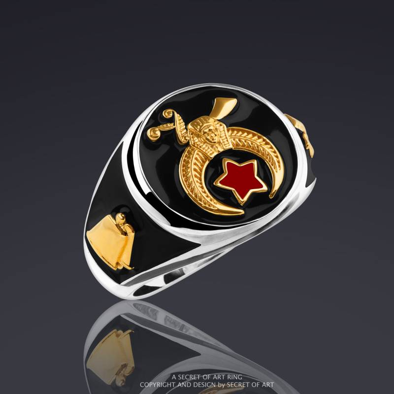 Shriner Ring Shriners Masonic Freimaurer Siegelring Logenring Pharao Schmuck Geschenk Silber 925 Sterling Mit 750 Gelbgold-Vergoldung von SecretofArt